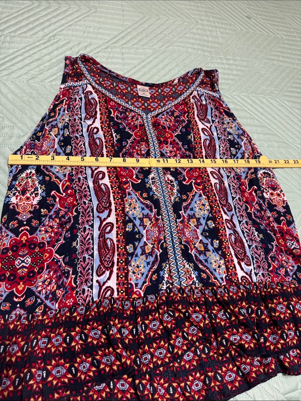 Bila Boho Paisley Geometric Ruffle Hem Tank Top XL - Picture 8 of 8
